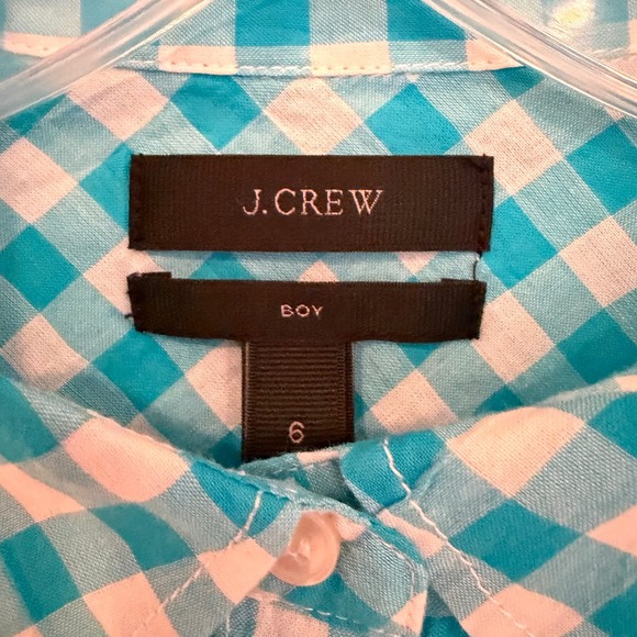 J.Crew‎ Classic Fit Boy Crinkle Gingham Shirt Women's 6 Blue Career Preppy - Picture 4 of 12